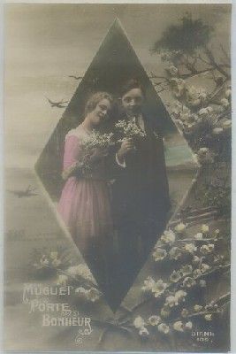 POSTAL ROMANTICA. MUGUET PORTE BONHEUR