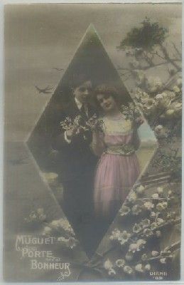 POSTAL ROMANTICA. MUGUET PORTE BONHEUR