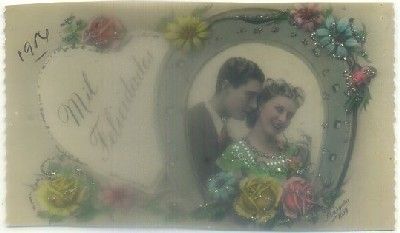 POSTAL ROMANTICA: PAREJA. CON INCRUSTACIONES BRILLANTES