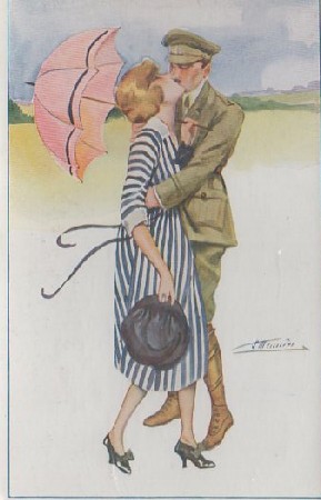 POSTAL ROMANTICA. PAREJA BESÁNDOSE