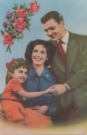 POSTAL ROMANTICA. PAREJA CON NIÑA