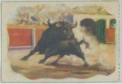 POSTAL TAURINA. TORO DE BANDERA. OLEOS DE J. CROS