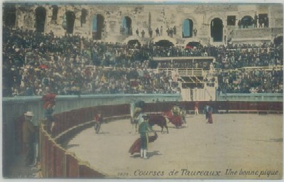 POSTAL TAURINA. COURSES DE TAUREAUX. UNE BONNE PIQUE