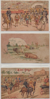 POSTAL TAURINA. COLECCIÓN "A LOS TOROS". COLECCIÓN COMPLETA. 12 POSTALES EN CROMOLITOGRAFIA