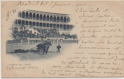 POSTAL TAURINA. COL. TAUROMAQUIA. CORRIDA DE TOROS. EL ARRASTRE Nº 176