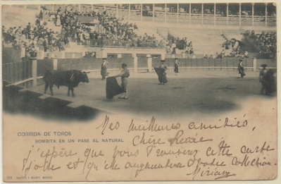POSTAL TAURINA. COL. TAUROMAQUIA. CORRIDA DE TOROS. BOMBITA EN PASE NATURAL Nº 319