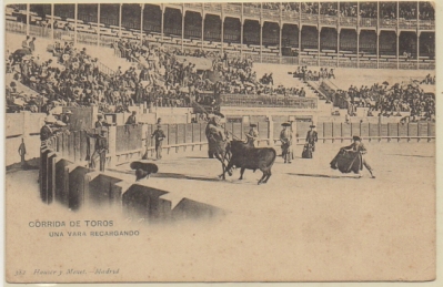 POSTAL TAURINA. COL. TAUROMAQUIA. CORRIDA DE TOROS. UNA VARA RECARGANDO Nº 382