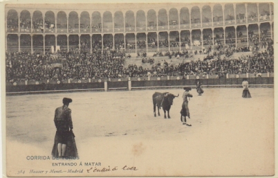 POSTAL TAURINA. COL. TAUROMAQUIA. CORRIDA DE TOROS. ENTRANDO A MATAR Nº 384