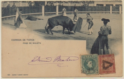 POSTAL TAURINA. COL. TAUROMAQUIA. CORRIDA DE TOROS. PASE DE MULETA Nº 698