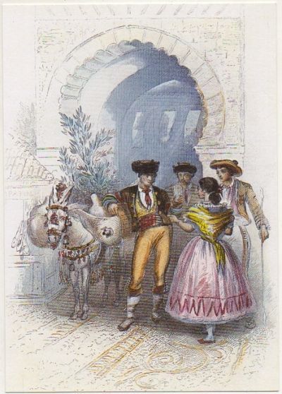 POSTAL DIBUJO TAURINO. AGUADOR GRANADINO. HERNANOS ROVARGUE. S. XlX. 17,5x12,5 CM.
