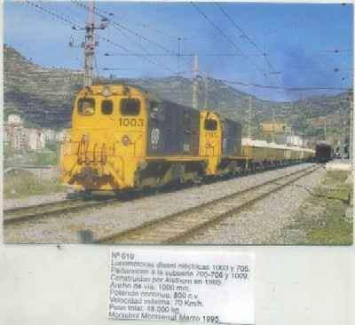 POSTAL DE TRENES Nº 616. LOC. DIESEL ELECT. 1003 Y 705. CONST. POR ALSTHOM EN 1965