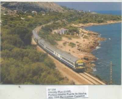 POSTAL DE TRENES Nº 594. INTERCITY PLUS 0185. PORTBOU-MADRID ATOCHA. BENICASSIM 1995
