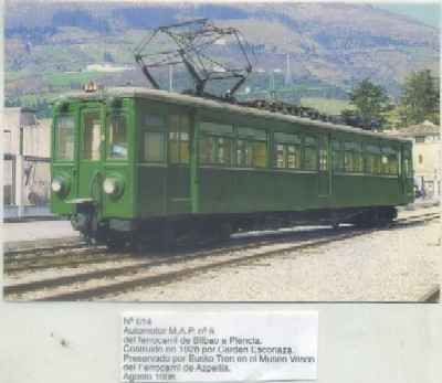POSTAL DE TRENES Nº 614. AUTOMOTOR M.A.P. Nº 5. BILBAO-PLENCIA. CONST. CARDEN 1928