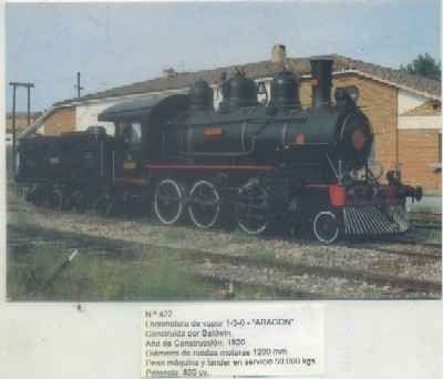 POSTAL DE TRENES Nº 422. LOC. VAPOR 1-3-0 ARAGON. CONST. POR BALDWIN 1920