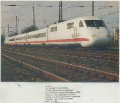 POSTAL DE TRENES Nº 378. ICE. UNIDAD ELECT. DE ALTA VELOCIDAD. BONN 1989
