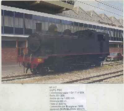 POSTAL DE TRENES Nº 447. CGFC-FGC. LOC. VAPOR 1-3-1 T Nº 209. CONST. POR ENERGIE EN 1948
