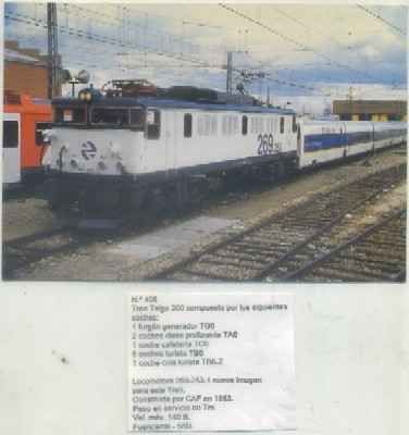POSTAL DE TRENES Nº 405. TREN TALGO 200. LOC. 269-253-1. CONST. POR C.A.F. EN 1983