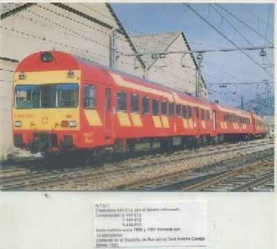 POSTAL DE TRENES Nº 377. ELECTROTREN 444-013. DEPOSITO SANT ANDRES CONDAL. BARCELONA 1992