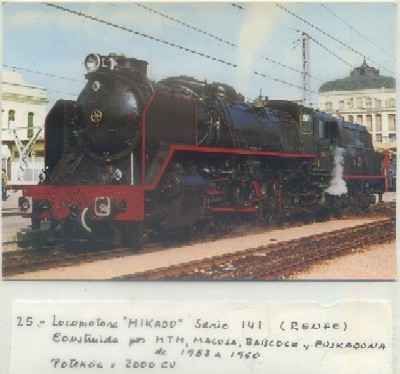 POSTAL DE TRENES. Nº 25. LOC. MIKADO. SERIE 141 RENFE. CONST. MTM, MACOSA BABCOCK 1953