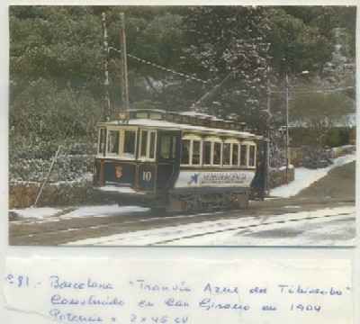 POSTAL DE TRENES. Nº 81. BARCELONA. TRANVIA AZUL DEL TIBIDABO. CAN GIRONA 1904