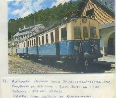 POSTAL DE TRENES. Nº 86. AUTOMOTOR ELECT. SERIE 501/503. CONST. SHLIESEN Y BROWN