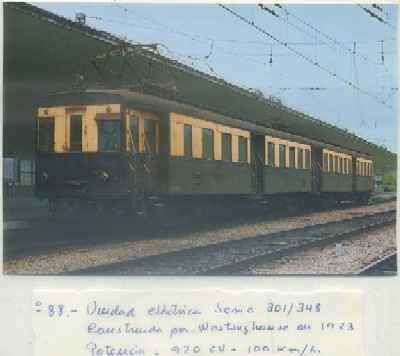 POSTAL DE TRENES. Nº 88. UNIDAD ELECT. SERIE 301/348. CONST. WESTINGHOUSE EN 1923