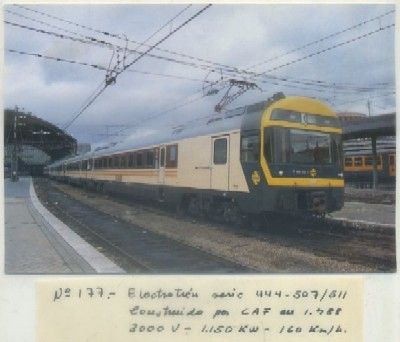 POSTAL DE TRENES. Nº 177. ELECTROTREN SERIE 444-507. CONST. POR CAF EN 1988