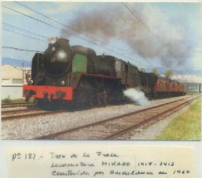 POSTAL DE TRENES. Nº 182. TREN DE LA FRESA. LOC. MIKADO. CONST. EUSKALDUNA 1960