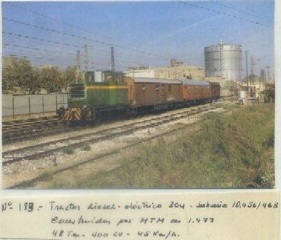 POSTAL DE TRENES. Nº 183. TRACTOR DIESEL ELECT. 304. CONST. POR M.T.M. EN 1977