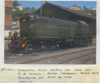 POSTAL DE TRENES. Nº 190. LOC. DIESEL ELECT. 1601. CONST. POR ARCO EN 1950