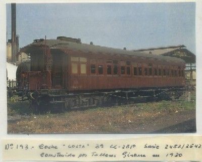 POSTAL DE TRENES. Nº 193. COCHE COSTA 3ª. SERIE 2452/26. CONST. TALLERES GIRONA 1930