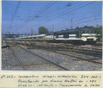 POSTAL DE TRENES. Nº 203. LOC. DIESEL HIDRAULICA 354-005-1. CONST. KRAUSS MAFFEI 1984