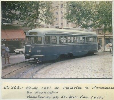 POSTAL DE TRENES. Nº 208. COCHE 1601 DE TRANVIES DE BARCELONA. CONST. ST. LOUIS CAR