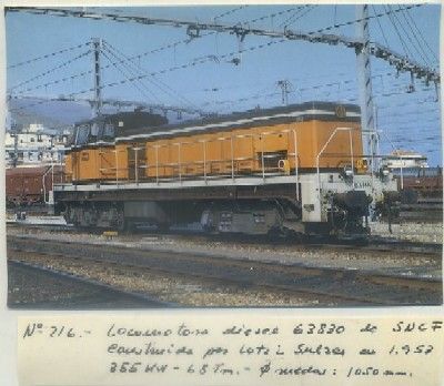 POSTAL DE TRENES. Nº 216. LOC. DIESEL 63830. CONST. BRISSONNEAU ET LOZ I SUZER 1953