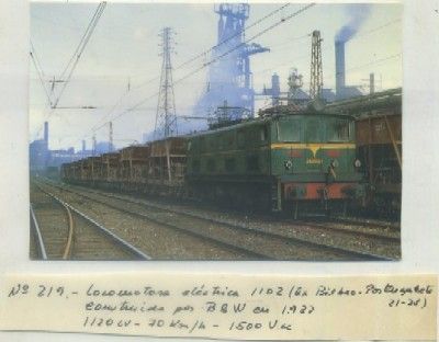 POSTAL DE TRENES. Nº 219. LOC. ELECT. 1102. CONSTRUIDA POR B&w EN 1932