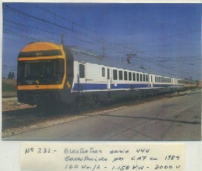 POSTAL DE TRENES. Nº 232. ELECTROTREN SERIE 444. CONST. POR CAF EN 1989