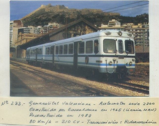 POSTAL DE TRENES. Nº 233. GENERALITAT VALENCIANA. AUTOMOTOR 2300. EUSKALDUNA 1983