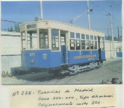 POSTAL DE TRENES. Nº 235. TRANVIAS DE MADRID. SERIE 500-600. COCHE Nº 503