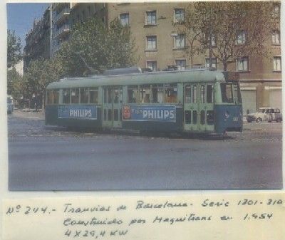 POSTAL DE TRENES. Nº 244. TRANVIA DE BARCELONA. SERIE 1301-1310. CONST. MAQUITRANS 1954