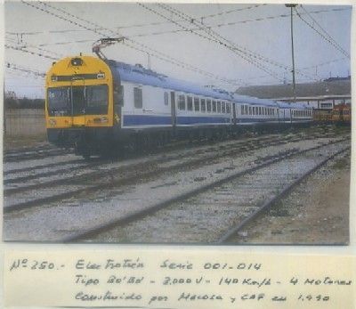 POSTAL DE TRENES. Nº 250. ELECTROTREN SERIE 001-014. TIPO BO BO. CONST. MACOSA Y CAF 1990