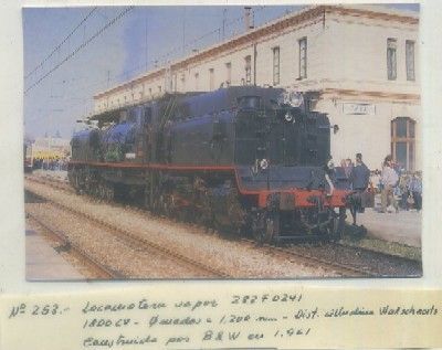 POSTAL DE TRENES. Nº 253. LOC. VAPOR 282F 0241. CONST. POR B&W. EN 1961