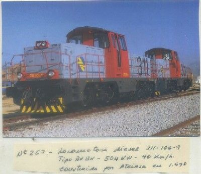 POSTAL DE TRENES. Nº 257. LOC. DIESEL 311-106-9. TIPO BO BO. CONST. POR ATEINSA EN 1990