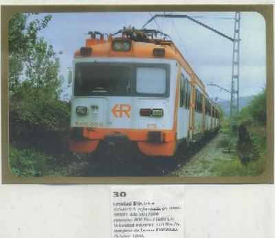 POSTAL DE TRENES Nº 30. UNIDAD ELECTRICA 435-019-5. MONFORTE DE LEMOS. ORENSE