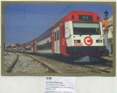 POSTAL DE TRENES Nº 58. UNIDAD ELECTRICA 450-009. AUTOPROPULSADA POR LOC. 269