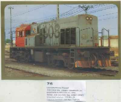 POSTAL DE TRENES Nº 76. LOCOMOTORA DIESEL 308-029-8. CONST. POR BADCOCK & WILCOX EN 1969