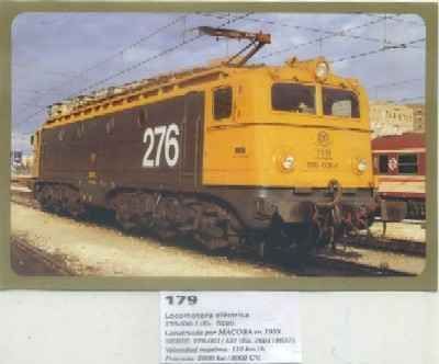 POSTAL DE TRENES Nº 179. LOC. ELECTRICA 276-036-1. CONST. POR MACOSA EN 1959