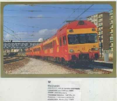 POSTAL DE TRENES Nº 9. ELECTROTREN 444-013-7. CONST. POR CAF EN 1980. ZARAGOZA 1993