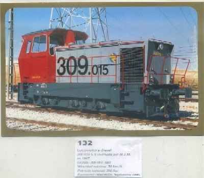 POSTAL DE TRENES Nº 132. LOC. DIESEL 309-015-6. CONST. POR M.T.M. EN 1987