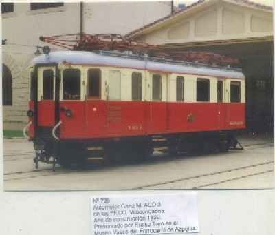 POSTAL DE TRENES Nº 725. AUTOMOTOR GANZ M. ACD 3 DE LOS FF.CC. VASCONGADOS
