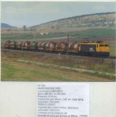 POSTAL DE TRENES Nº 724. MERCANCIAS 2000. LOC 289.039-2. CONST. POR MELCO, CAF EN 1969